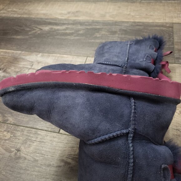 Ugg Bailey Bow II in Navy and Pink w/ Sheepskin lining Kids US Size2 - Picture 7 of 12